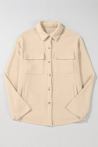 Solid Corduroy Button-Up Long Sleeve Jacket