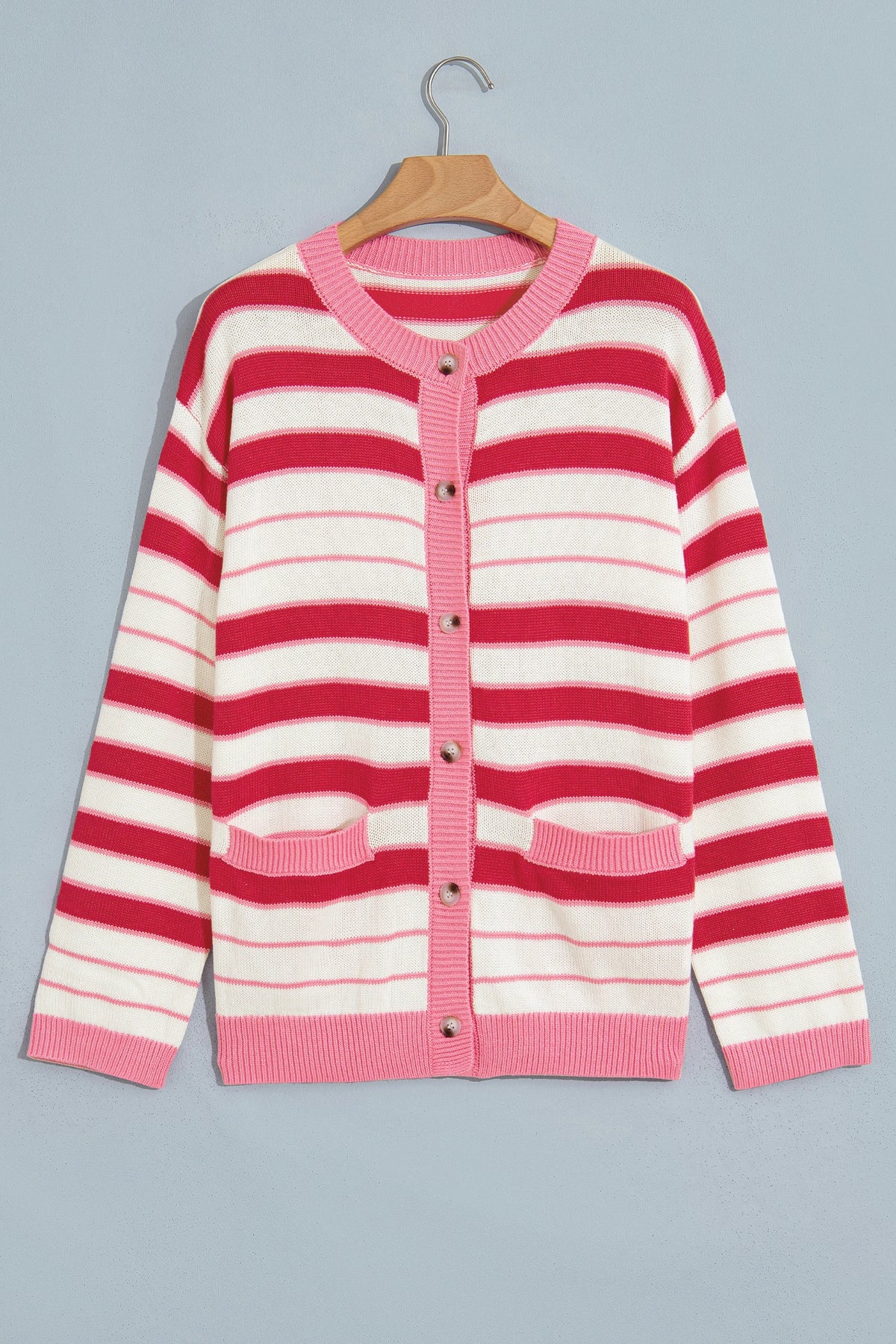Stripe V-Neck Long Sleeve Button Front Cardigan