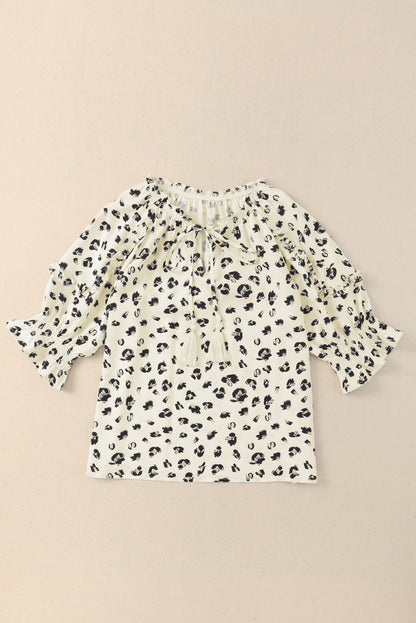 Leopard Frilled Puff Sleeve Blouse