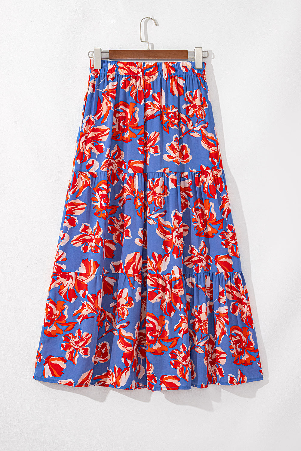 Boho Floral Tiered Side Slit Maxi Skirt