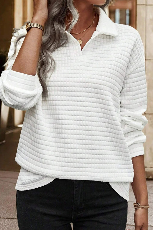 Quilted Long Sleeve Collared Top