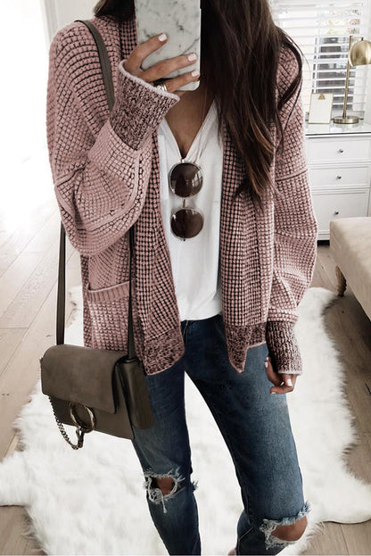 Chunky Waffle Open Front Cardigan