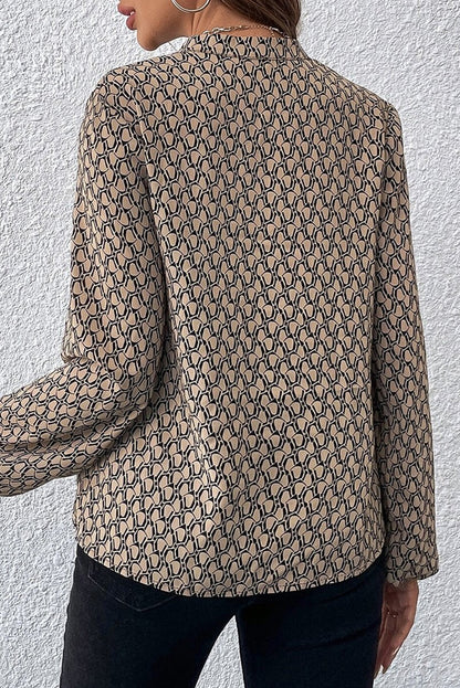 Geometric Puff Sleeve Blouse