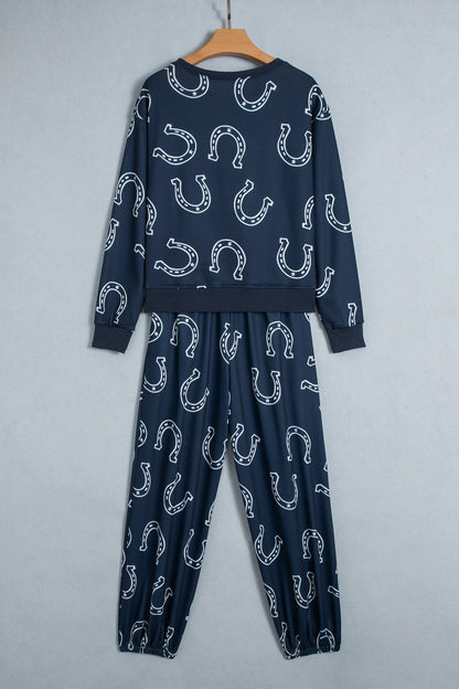 Western Horseshoe Sweatshirt & Elastic Waist Pants Set