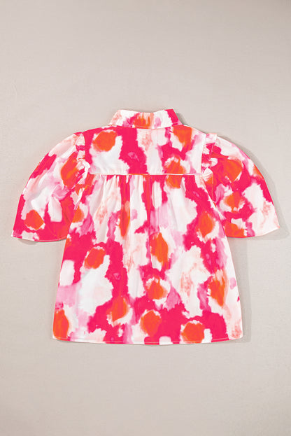 Abstract Ruffle 3/4 Sleeve Shirt