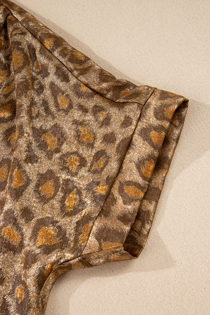 Leopard Metallic Short Sleeve Buttoned Shirt