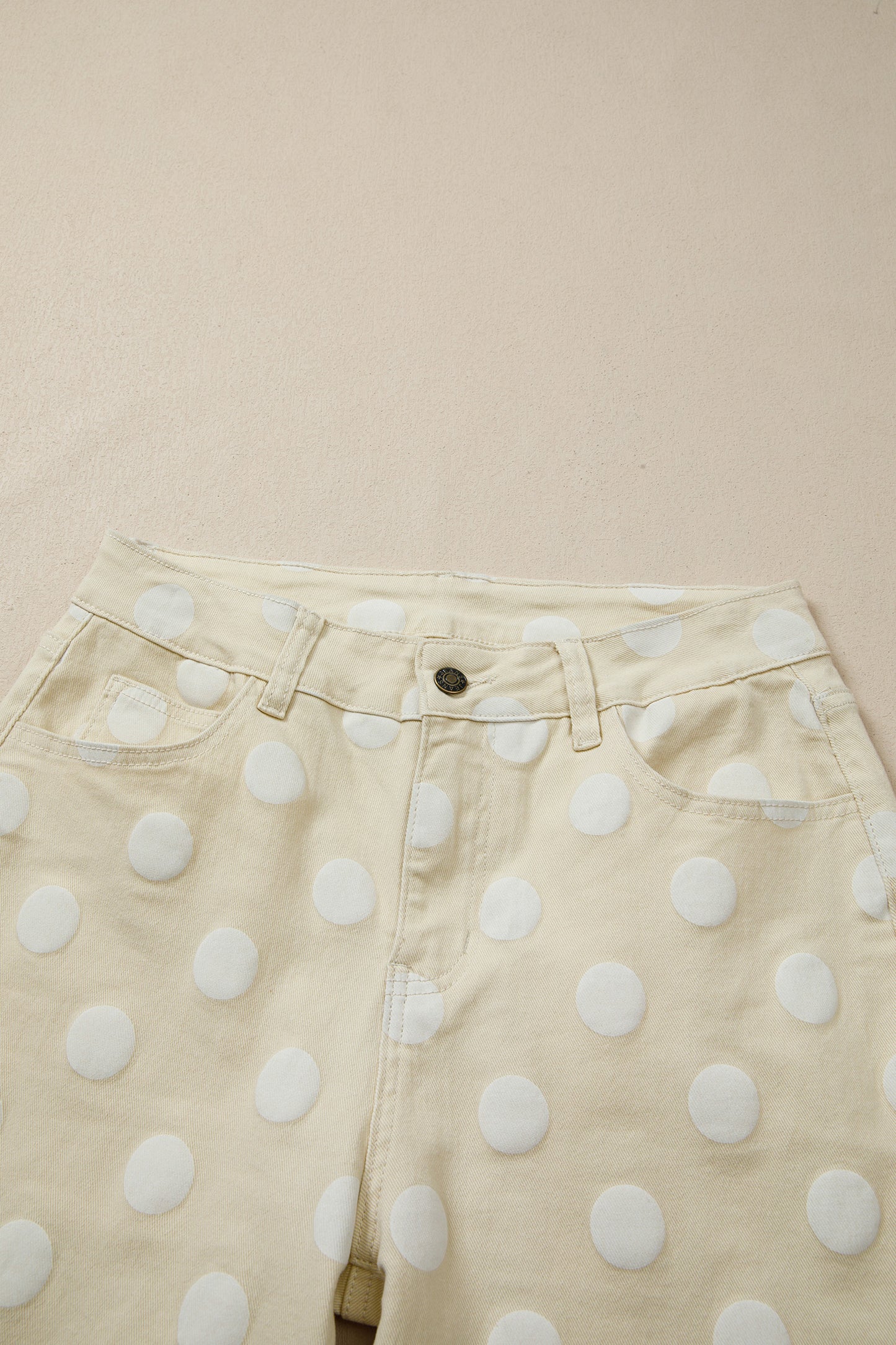 Polka Dot Denim Raw Hem High Waist Jeans