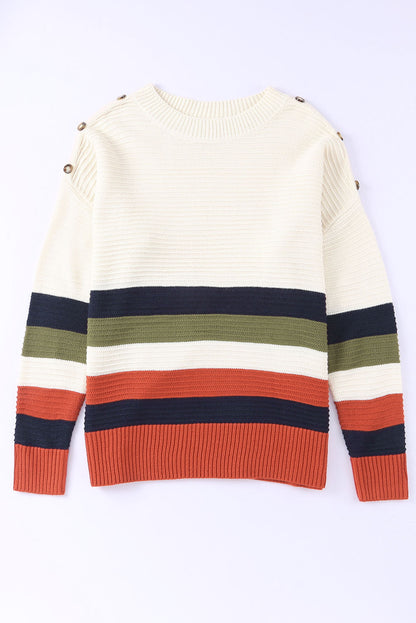 Stripe Buttoned Drop Shoulder Sweater