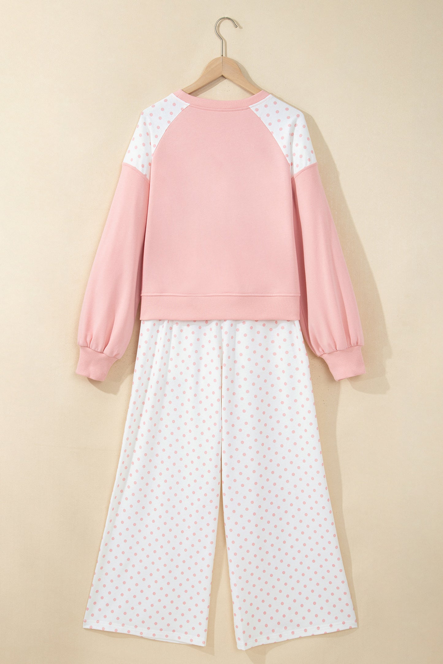 Polka Dot Patchwork Crop Sweatshirt & Pants Set