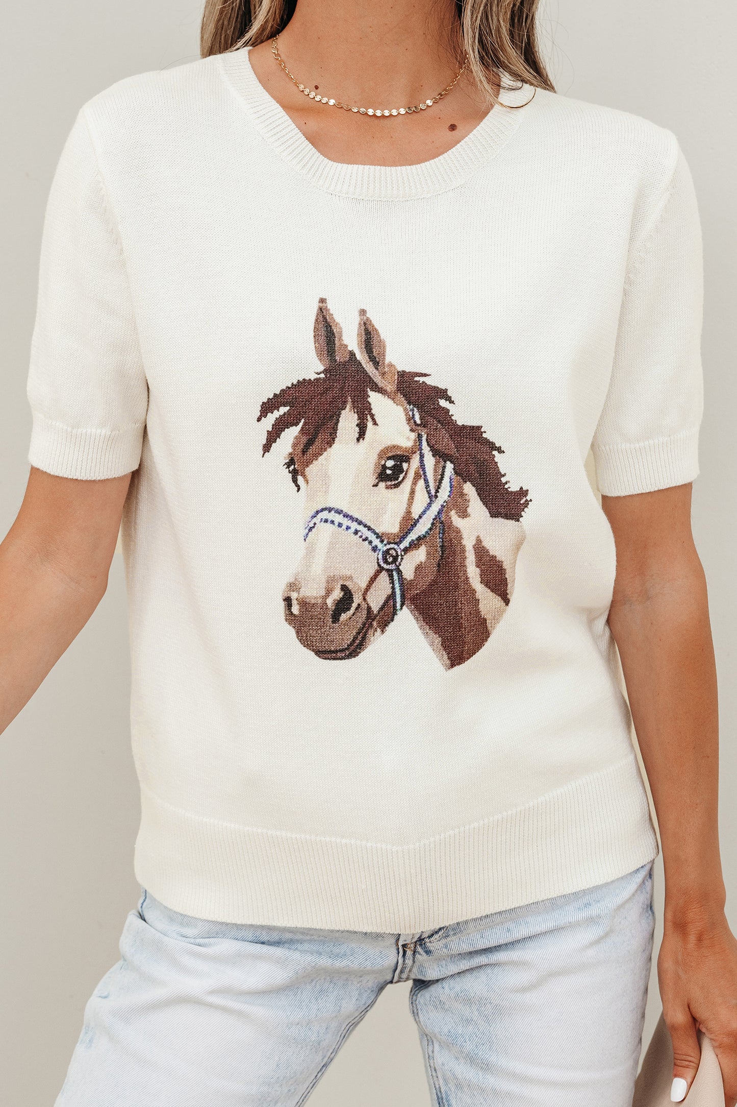 Western Horse Head Short Sleeve Sweater