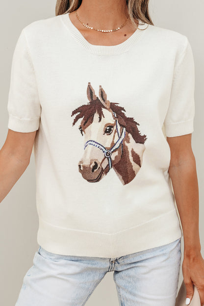 Western Horse Head Short Sleeve Sweater