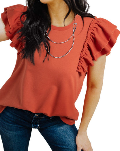 Tiered Ruffle Sleeve Crewneck T-Shirt