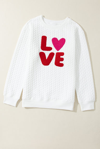Embroidered Patch Cable Knit Pullover Sweatshirt