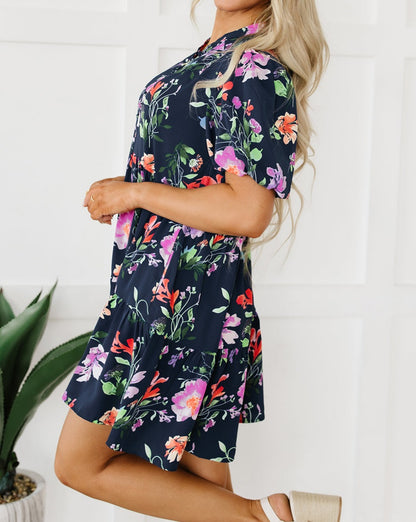 Floral Mandarin Collar Dress