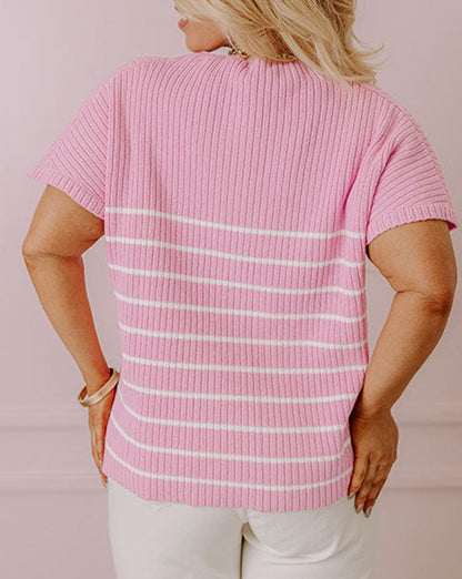 Stripe Ribbed T-Shirt Plus Size