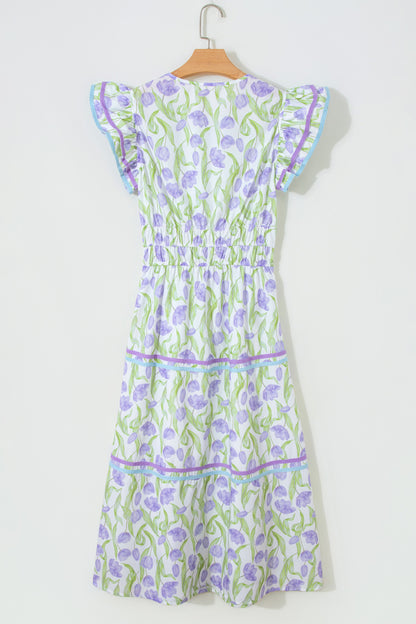 Floral Tulip Contrast Trim Midi Dress