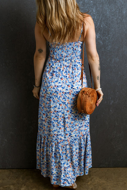 Floral Ruffle Ruched Maxi Dress