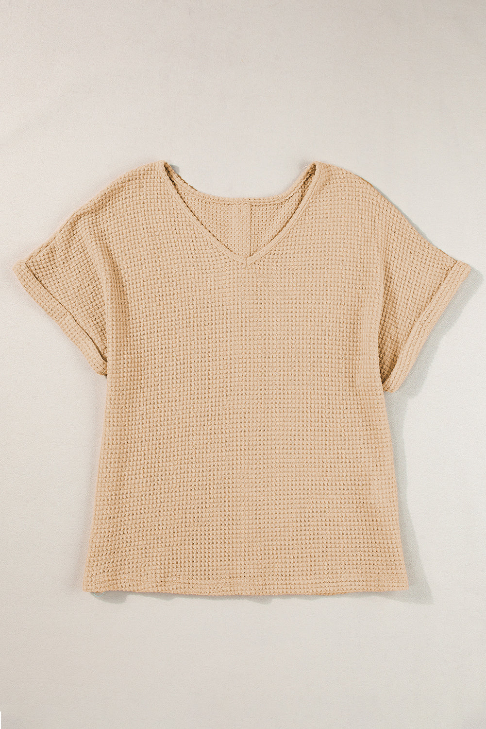 Waffle Textured Cuffed Sleeve Tee