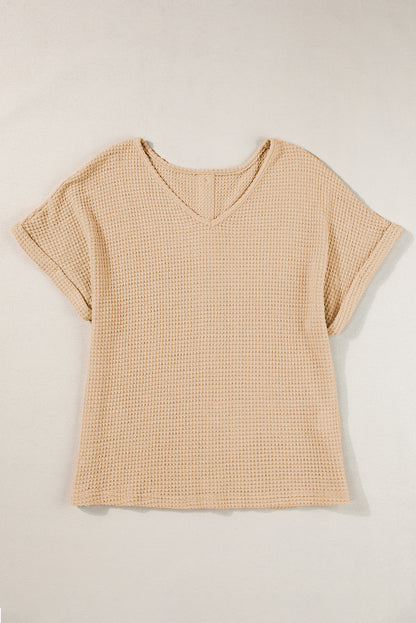 Waffle Textured Cuffed Sleeve Tee