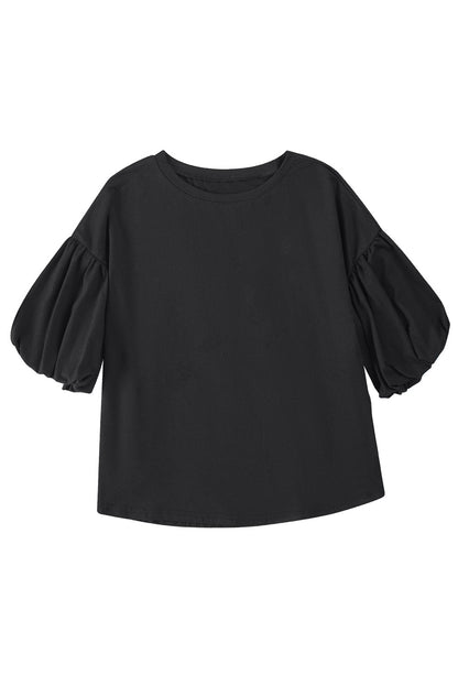 Bubble Sleeve Round Neck Blouse