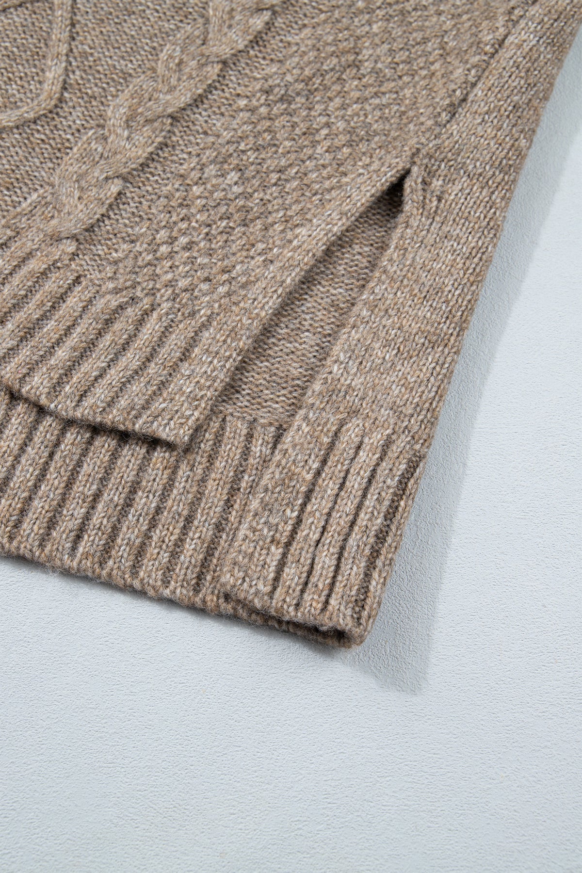 Solid Cable Knit Turtleneck Split Hem Sweater