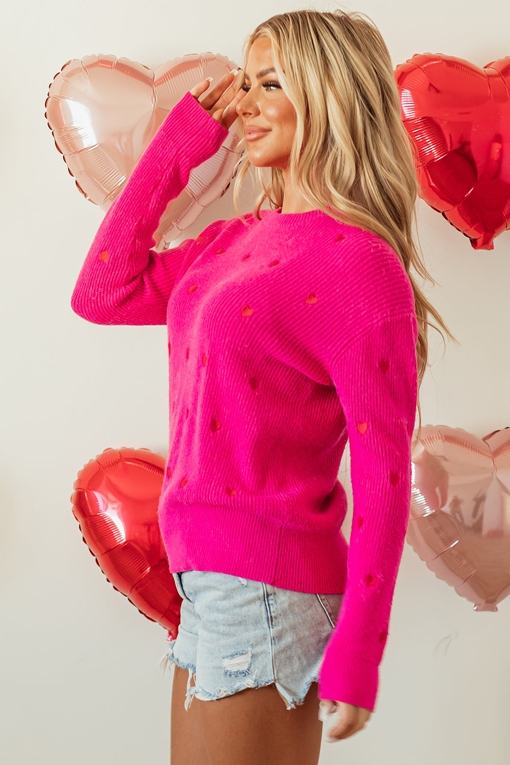 Valentine Heart Drop Shoulder Crewneck Sweater