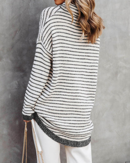 Stripe Turtleneck Long Sleeve Sweater