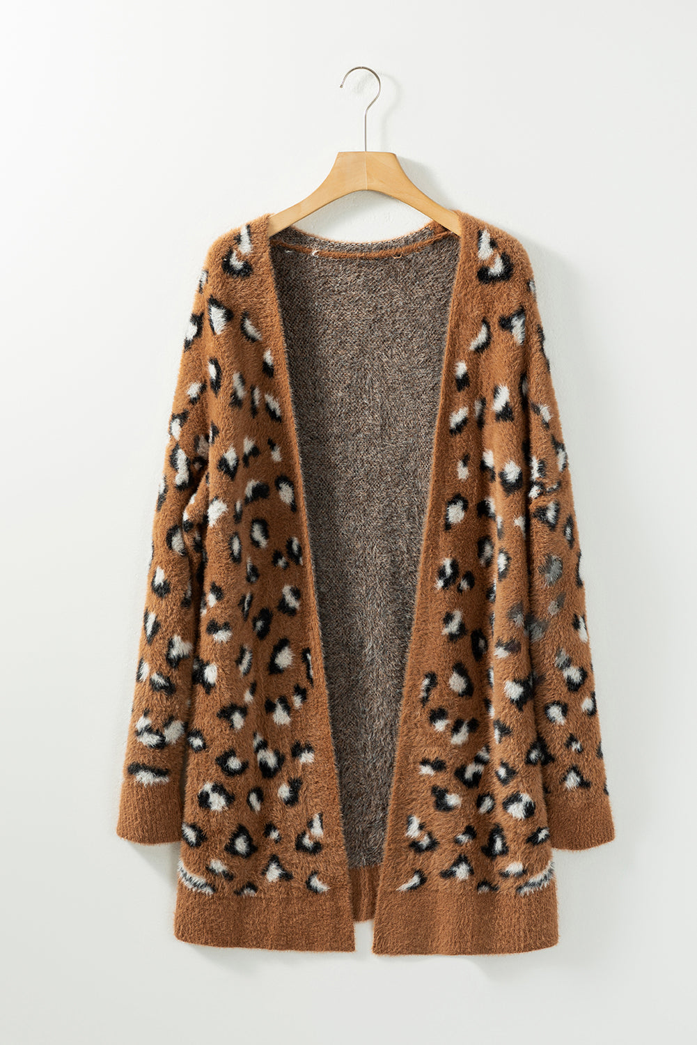 Leopard Fuzzy Open Front Cardigan