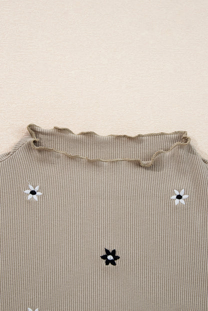 Floral Ribbed Embroidered Long Sleeve Top
