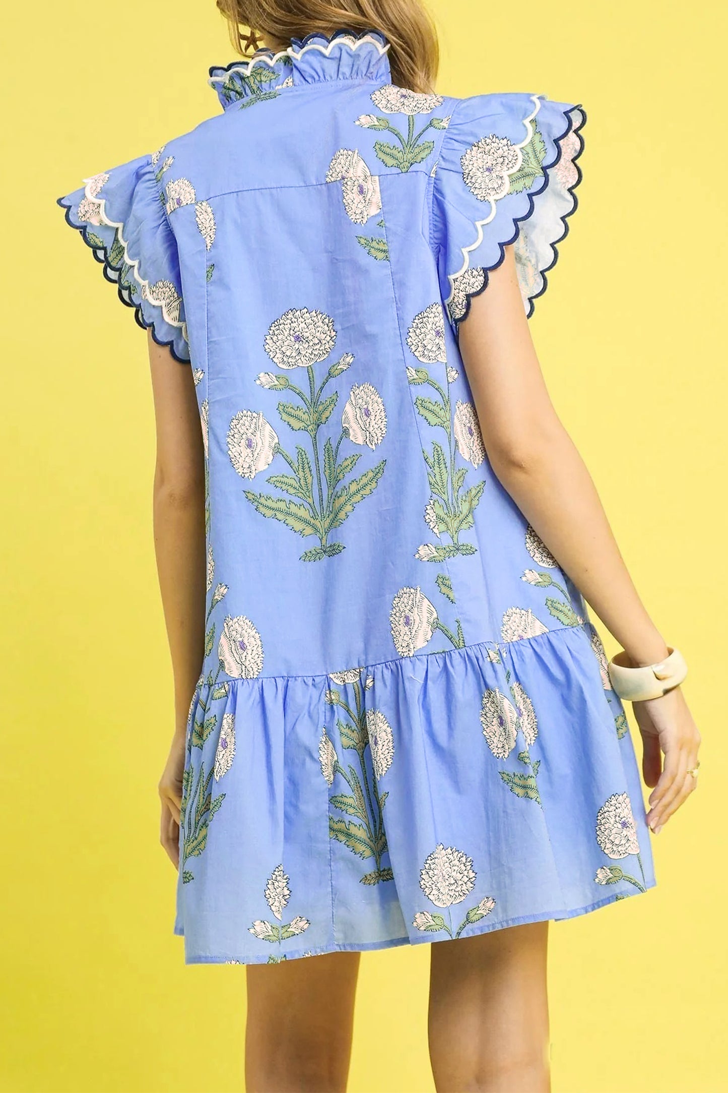 Floral Scalloped Embroidery Drop Waist Mini Dress
