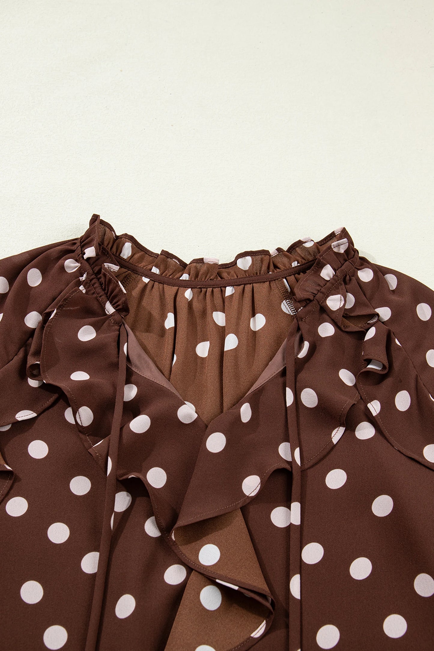 Polka Dot Ruffle Trim V-Neck Bell Sleeve Blouse