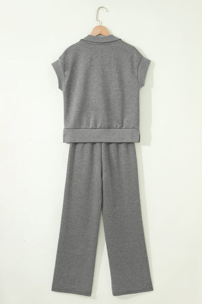 Half Zip Polo Tee & High Waist Pant Set