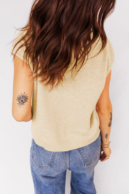 Solid Button-Front Rolled Hem Sweater Top