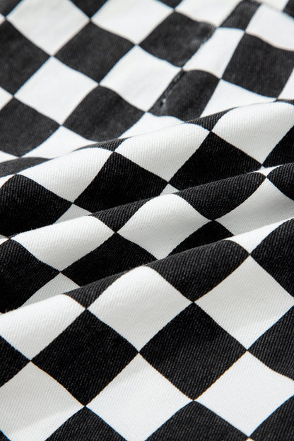 Checker Denim Pocketed Overlap Skort