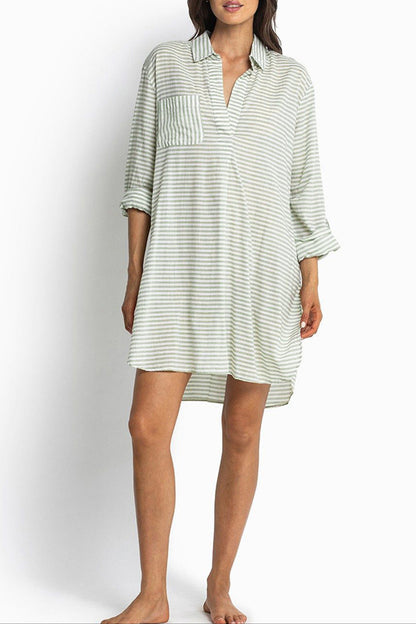 Stripe Collared Beach Cover-Up