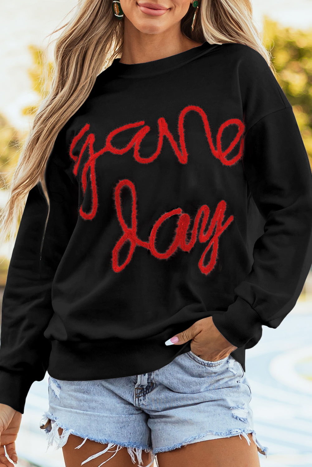 Game Day Tinsel Drop Shoulder Sweatshirt