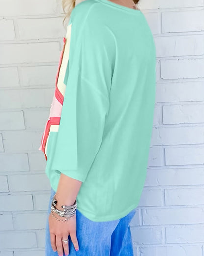 Colorblock Star Patch Tunic Top Plus Size