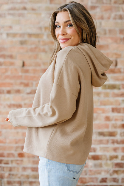 Ribbed Knit Leopard & Lace Drawstring Hoodie