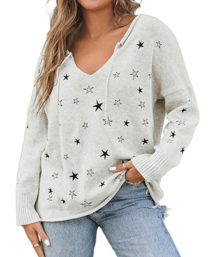 Stars Embroidery Lightweight Knit Sweater