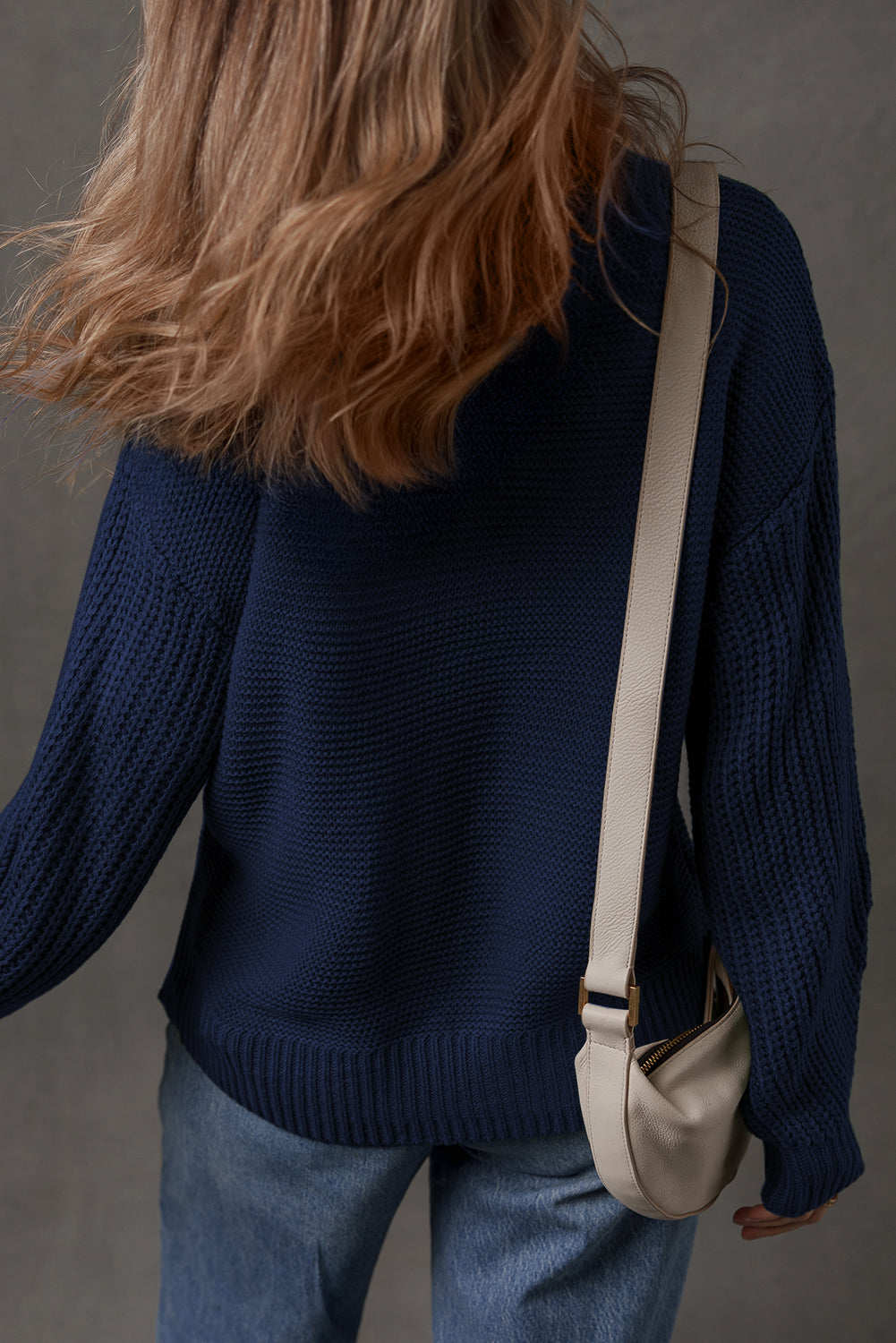 Solid Front Seam Drop Shoulder Sweater