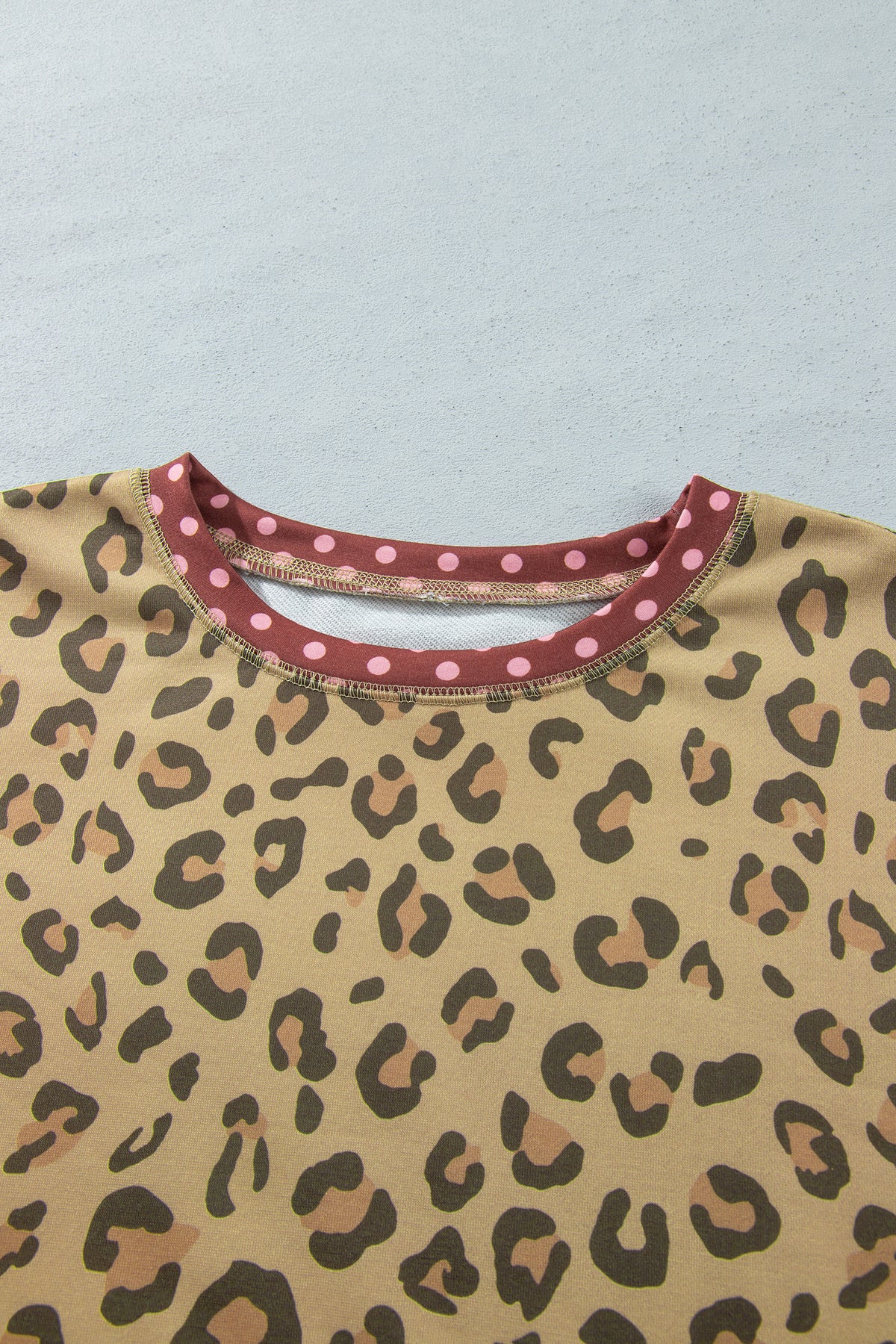 Plus Size Leopard Polka Dot Trim Long Sleeve Top
