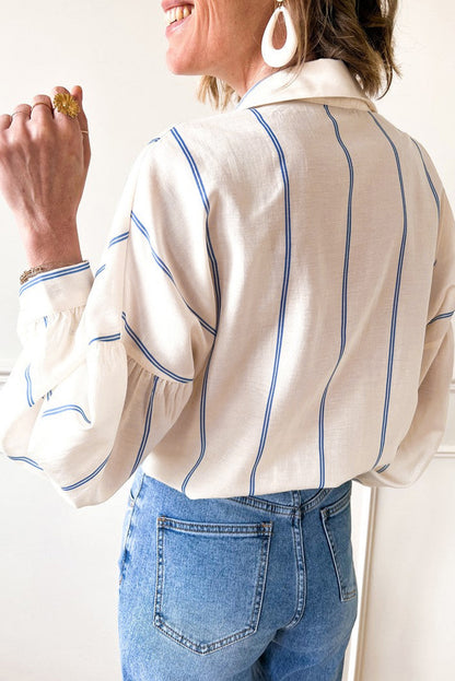 Stripe Bubble Sleeve Buttoned Shirt