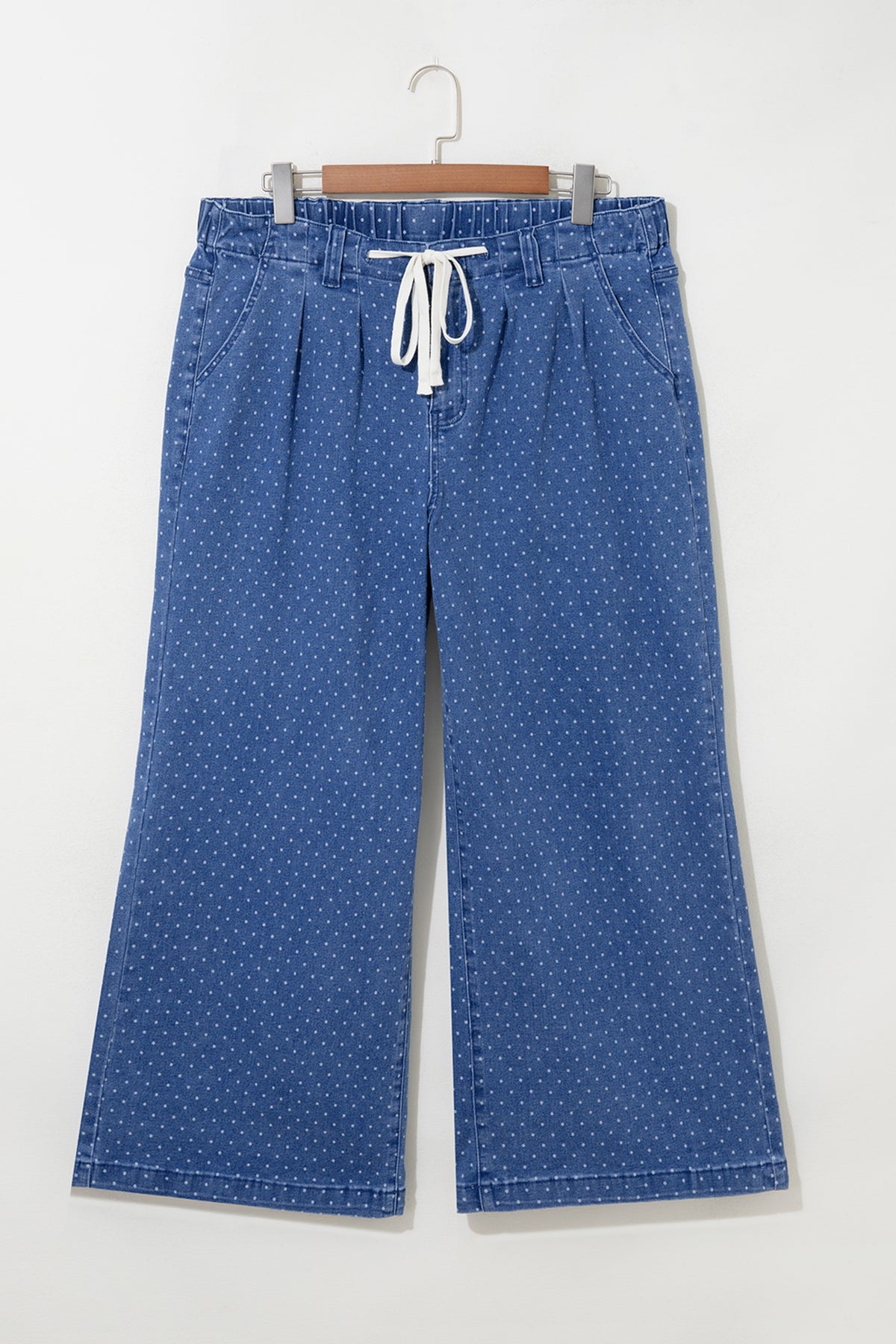 Plus Size Polka Dot Drawstring Wide Leg Jeans