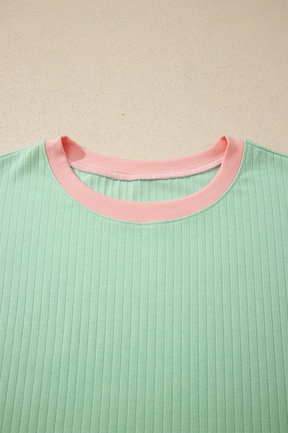Colorblock Trim Ribbed Top & Shorts Set