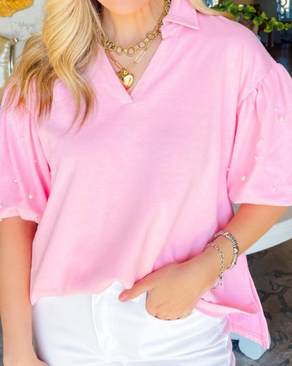 Pearl Studded Puff Sleeve Top