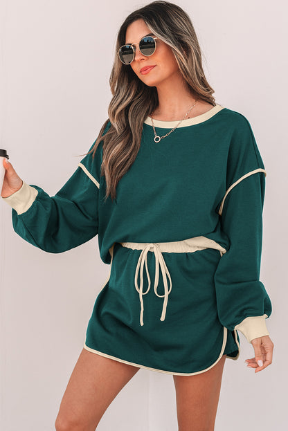 Colorblock Long Sleeve Top and Skort Set