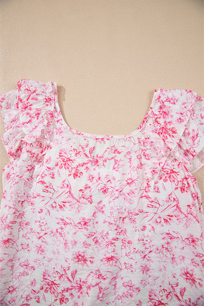 Floral Bow-Back Square Neck Ruffle Sleeve Blouse