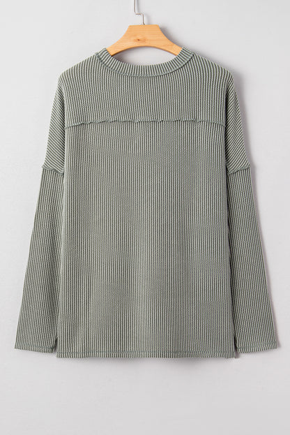 Solid Corded Knit Long Sleeve Top