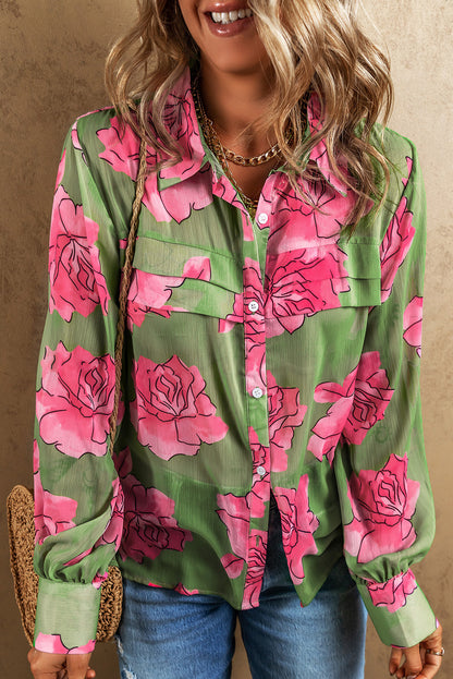 Floral Pleated Long Sleeve Shirt