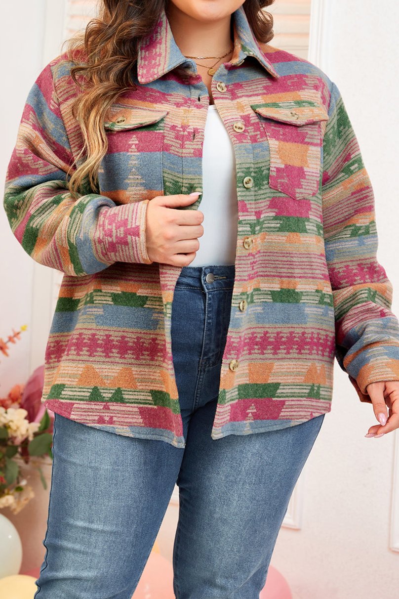 Aztec Flap Pocket Shacket Plus Size